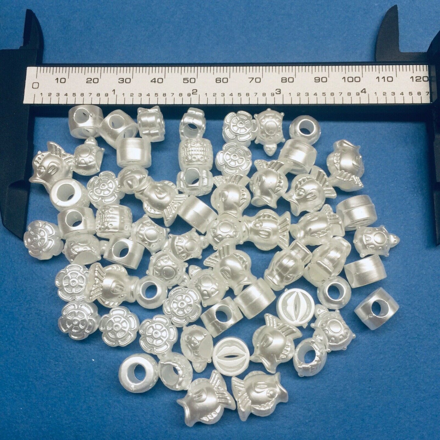 50pcs Pearlized White Large Hole Mix Shapes Acrylic Beads