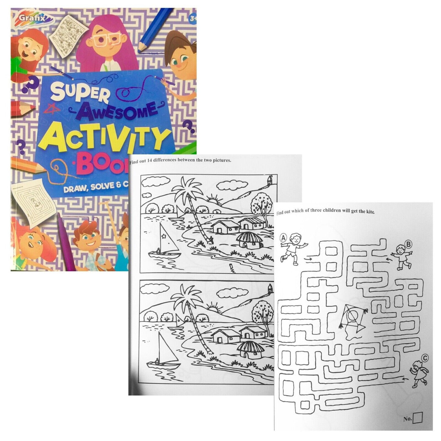 Super Awesome Activity Book A4 (Draw, Solve and Create) with Free 4x Crayons