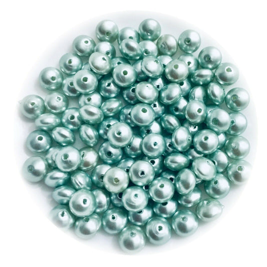100x Faux Pearl 9mm Mint Green Rondelle Beads