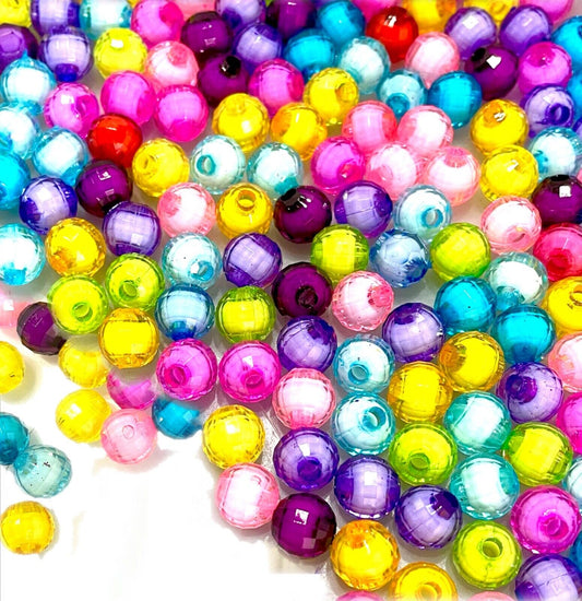 100x Faceted Round Multicolour with White Core 8mm Acrylic Beads