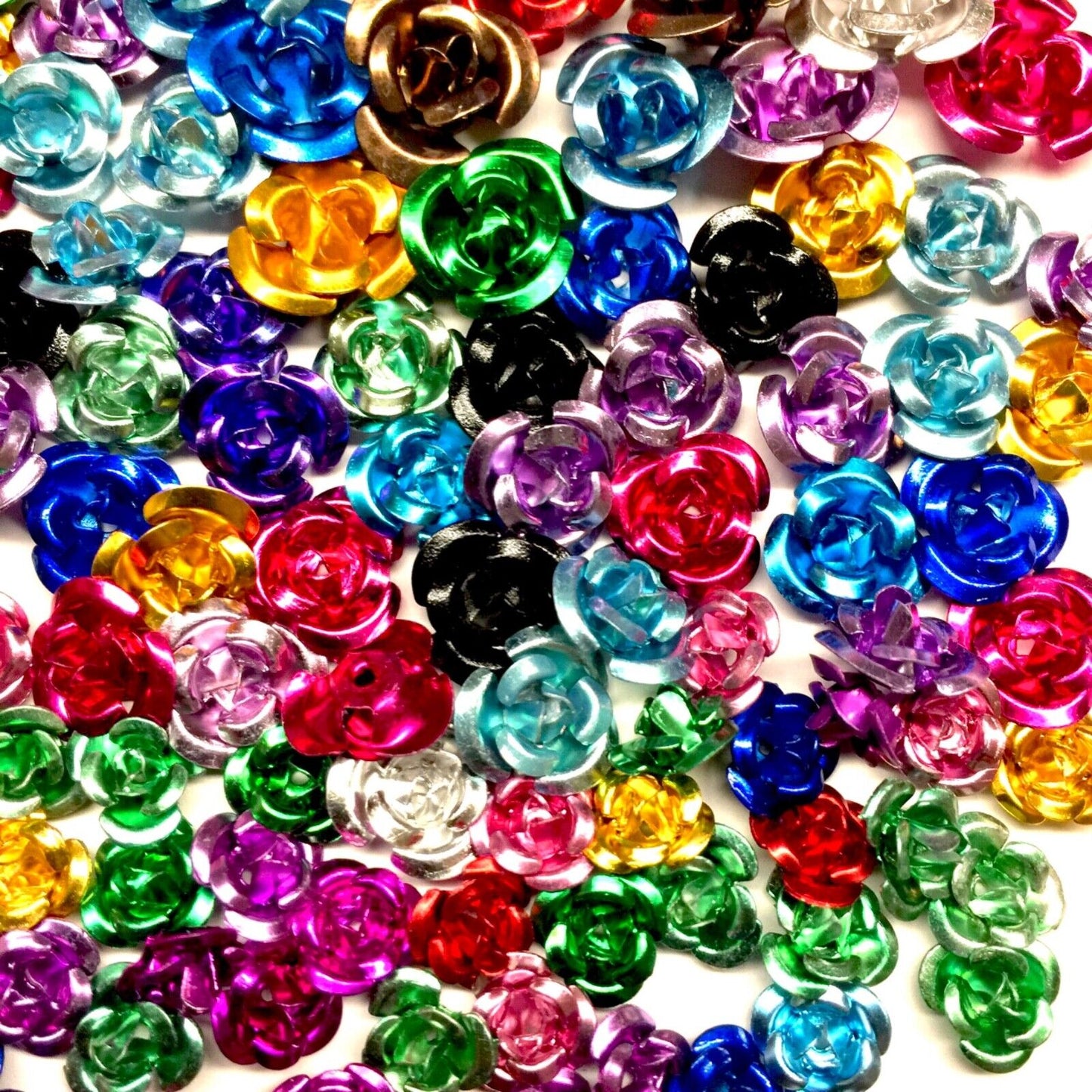 100+ pcs Multicoloured 6mm to 10mm Metallic 4D Rose Beads
