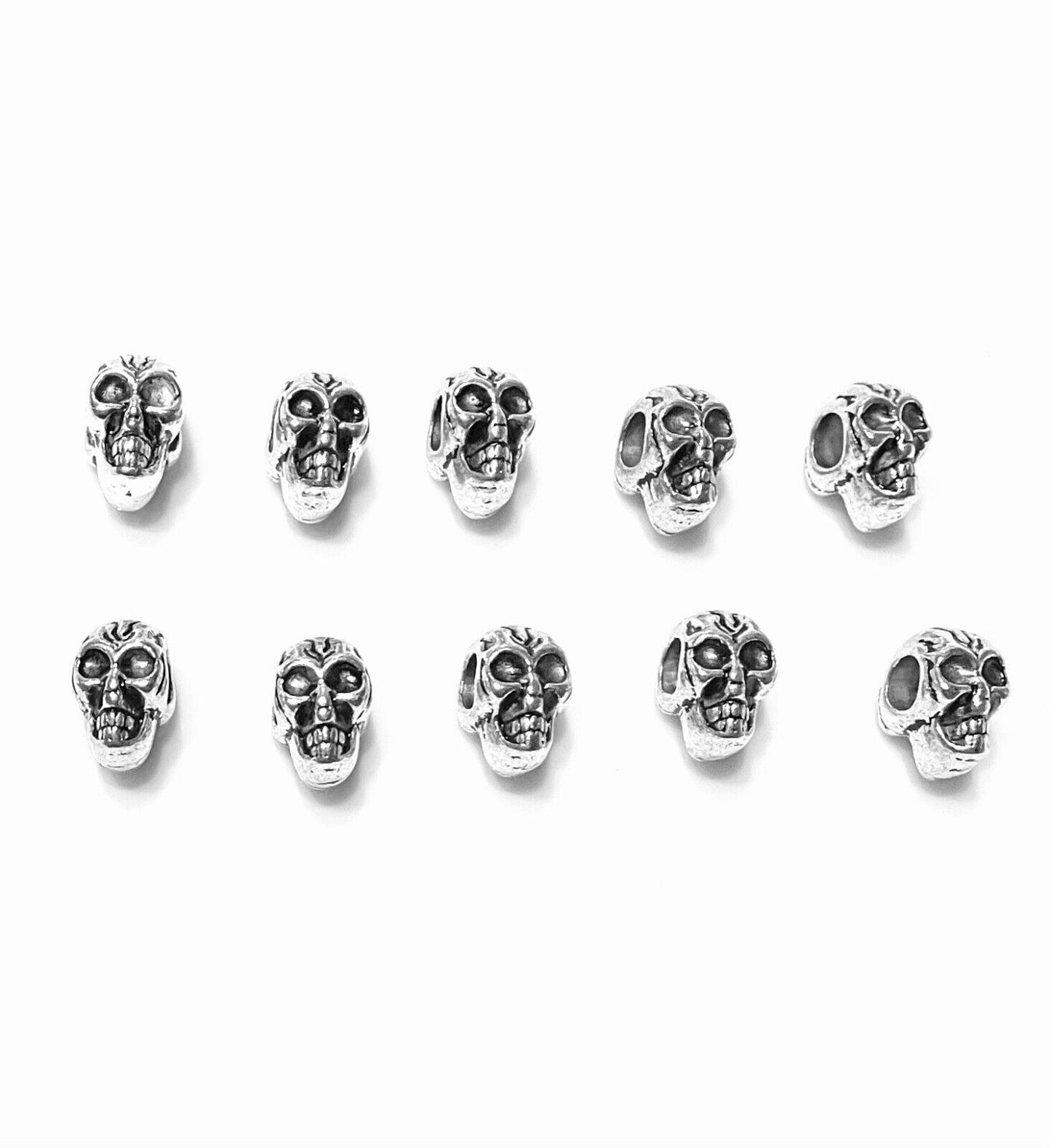 10x SKULL DESIGN METAL TIBETAN ANTIQUE STYLE CHARM LARGE HOLE BEADS