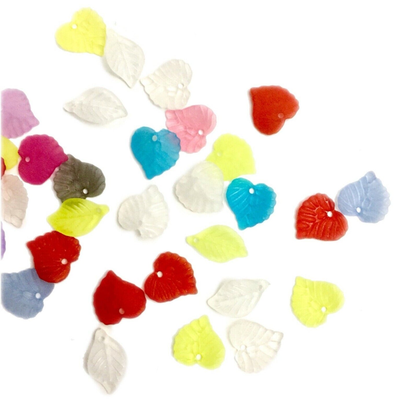 100x Frosted Multi Coloured and Mix Shapes Acrylic Leaf Charm