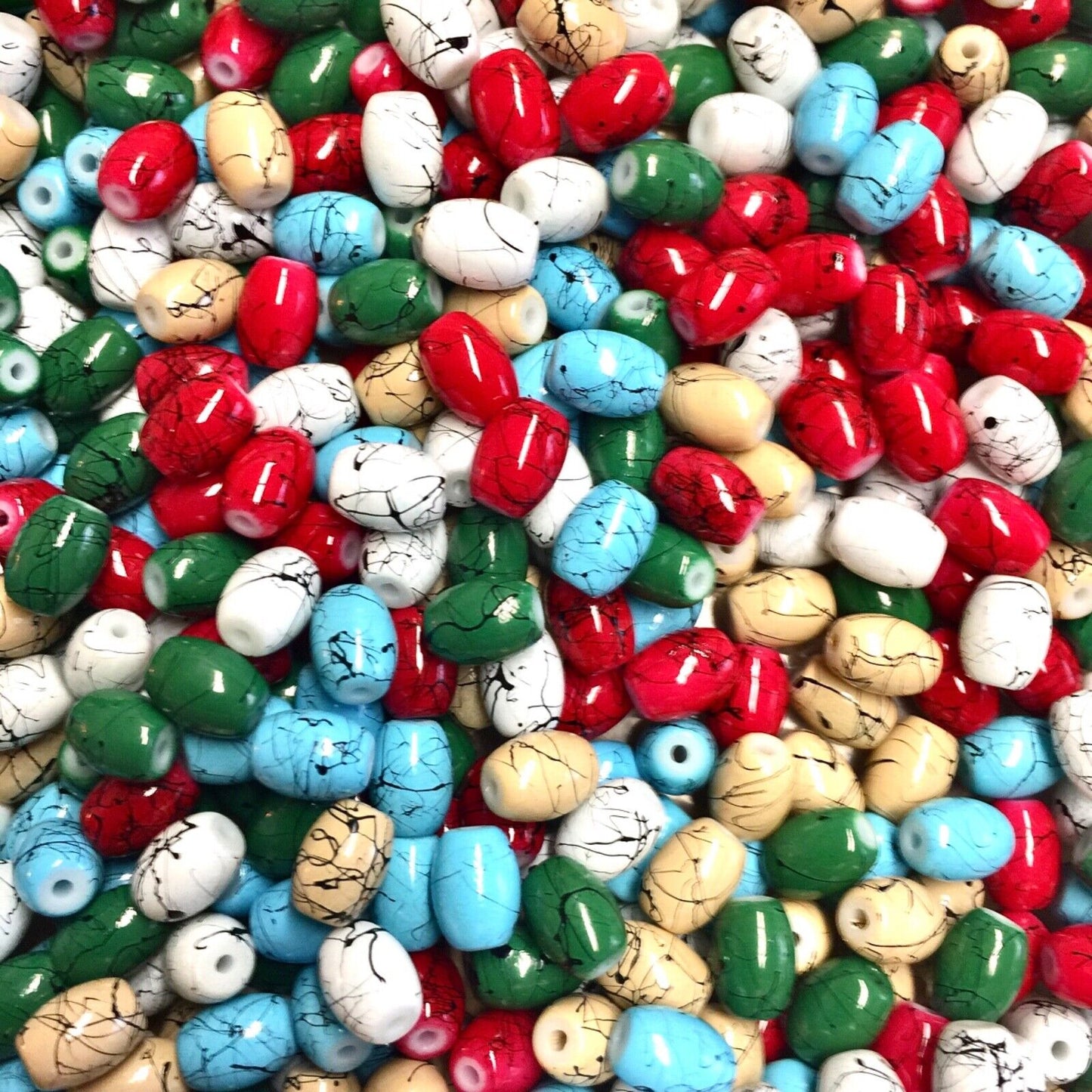 100pcs Oval Multicolour 8mmx6mm  Printed Drawbench Glass Beads Jewelry Making