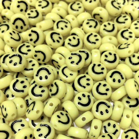 100 pcs Cute 7mm x 3.5mm Yellow Small Emoticon Smiley  Beads Charm for Jewellery