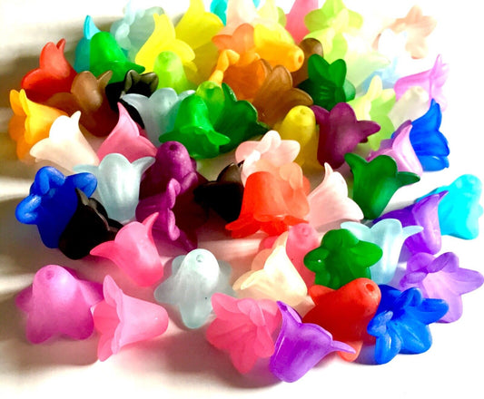 50x Multicolour Acrylic Bell Flower Charm Beads for Jewellery Making