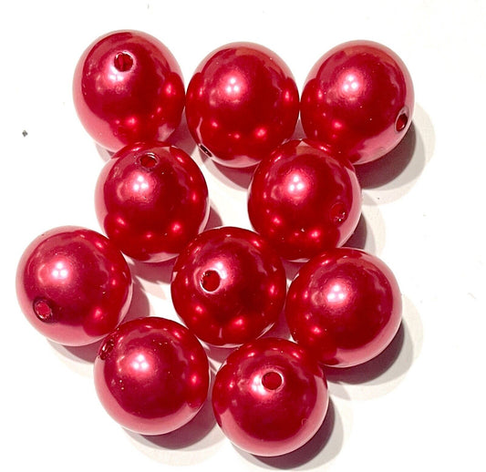 10x Christmas Red 20mm Chunky Acrylic Pearl Beads