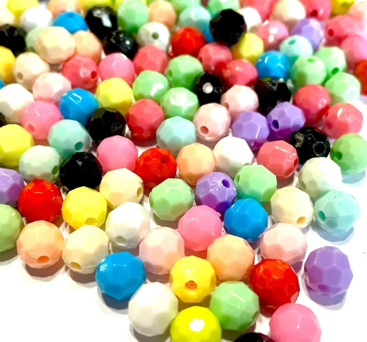 100x Multicoloured Faceted 8mm Acrylic Beads