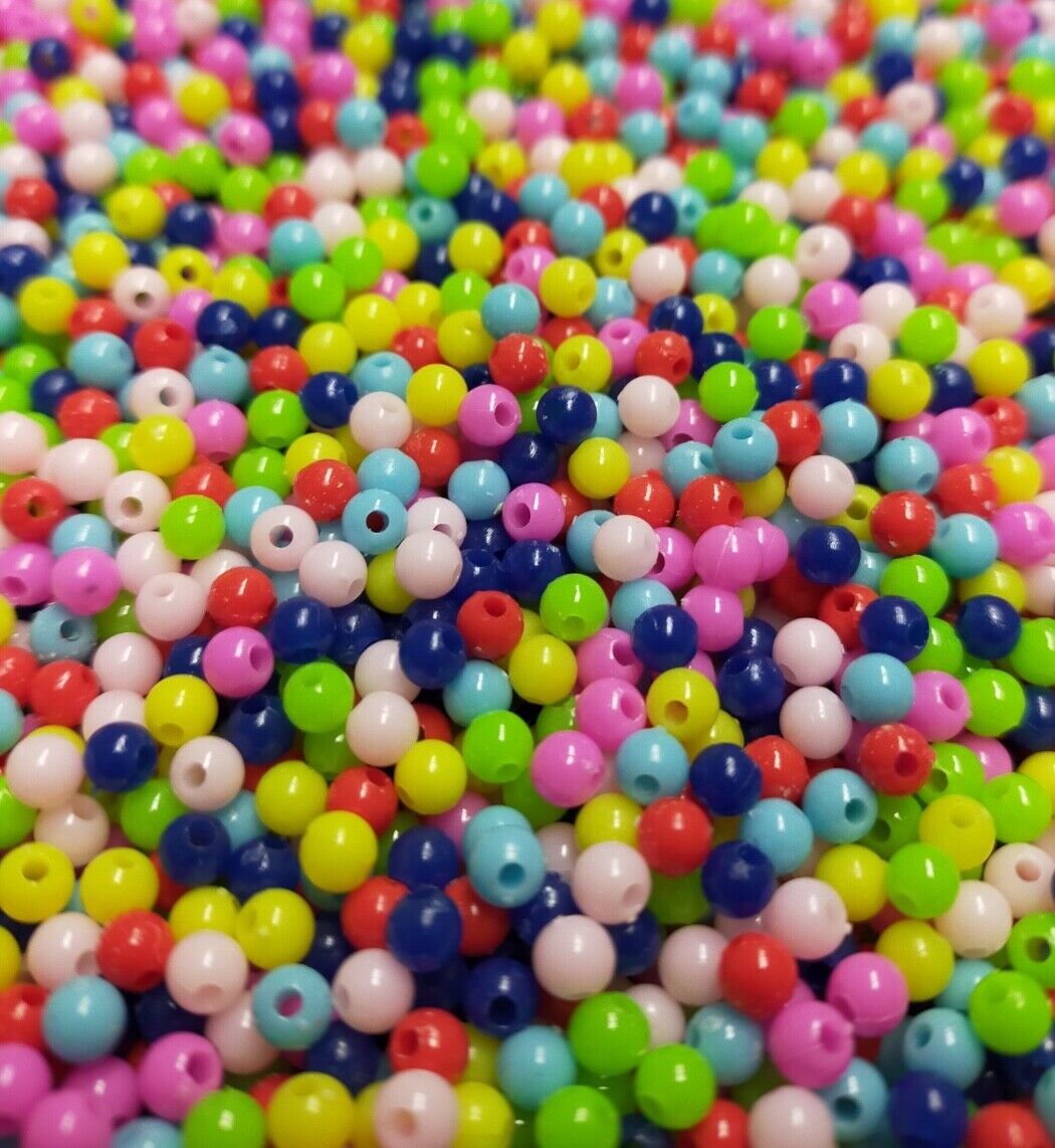 1000x Opaque Colour Small 4mm Chunky Acrylic Beads for Jewellery Craft Making