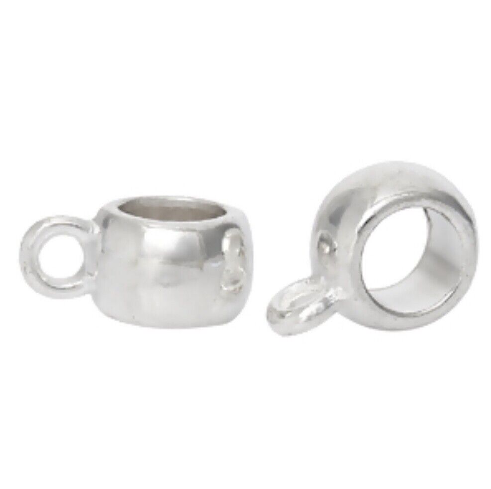 20x Charm Silver Colour Thick Metal Bail Beads Smooth to Fit European Bracelet