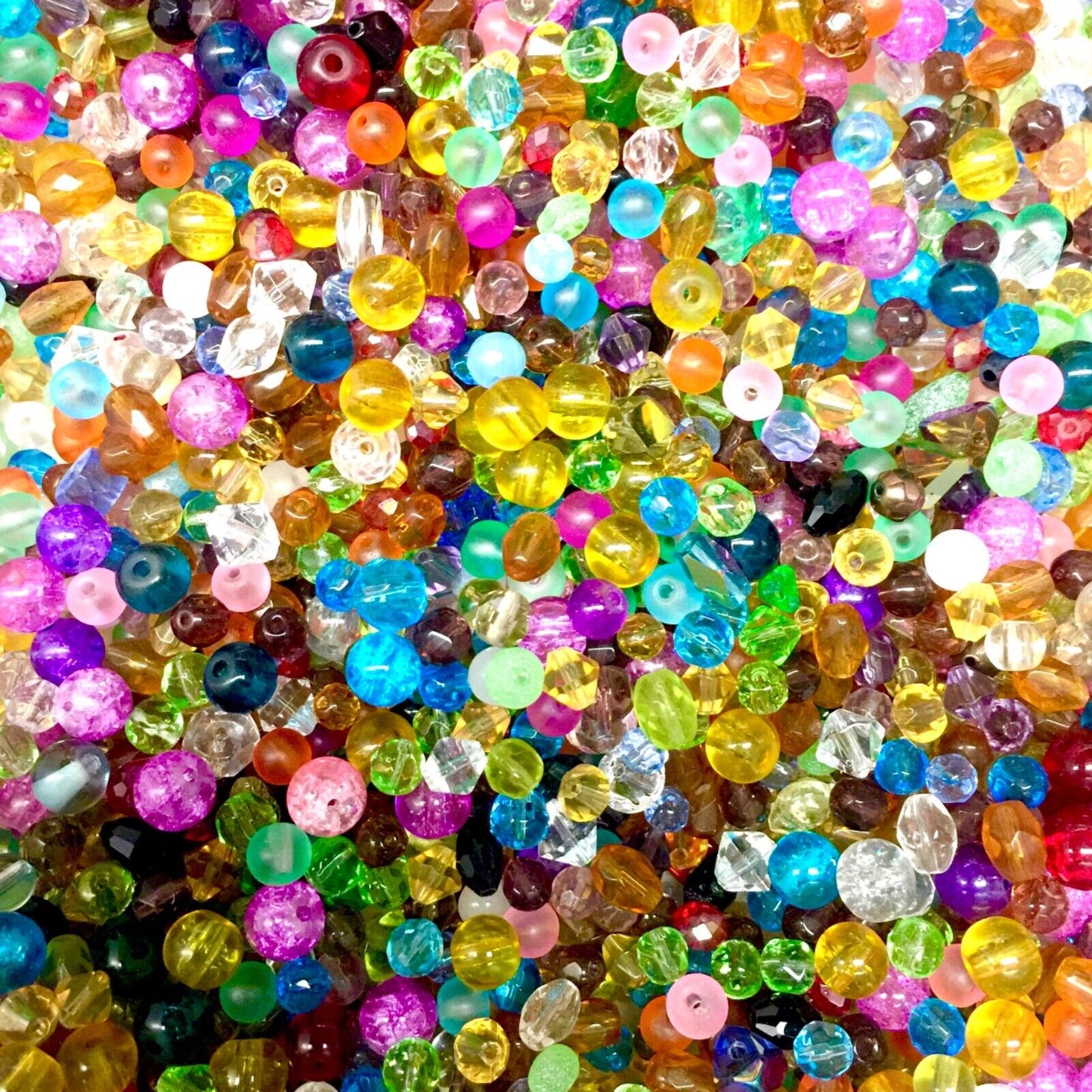 1 Pack of 200grams (over 1000pcs) 3mm-40mm Multi Colour Mix Shapes Glass Beads