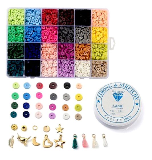 Stretch Bracelet Making DIY Kit Polymer Clay Heishi Beads with Charms