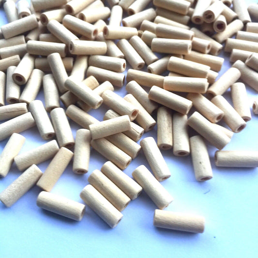 100x Natural Undyed Mocassin Wood 12mmx4mm Tube Beads for Crafts