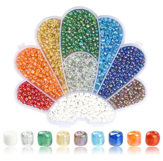 9x Colour 4mm 6/0 Glass Seed Beads with Shell Shape Storage
