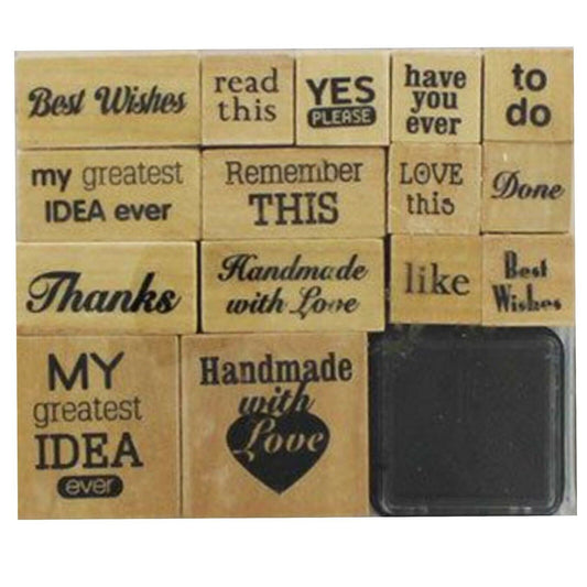 15x Motivational Wooden Stamp and Ink Pad Set