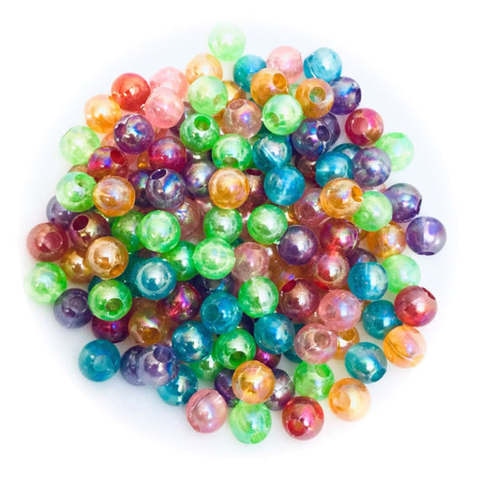 100x Mix Colour Iridiscent 9mm Acrylic Beads