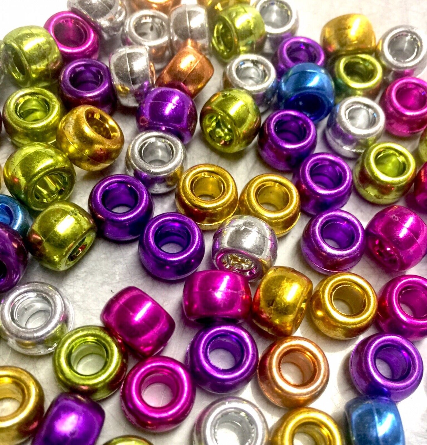 150x Multi Colour Metallic Large Hole Pony Beads