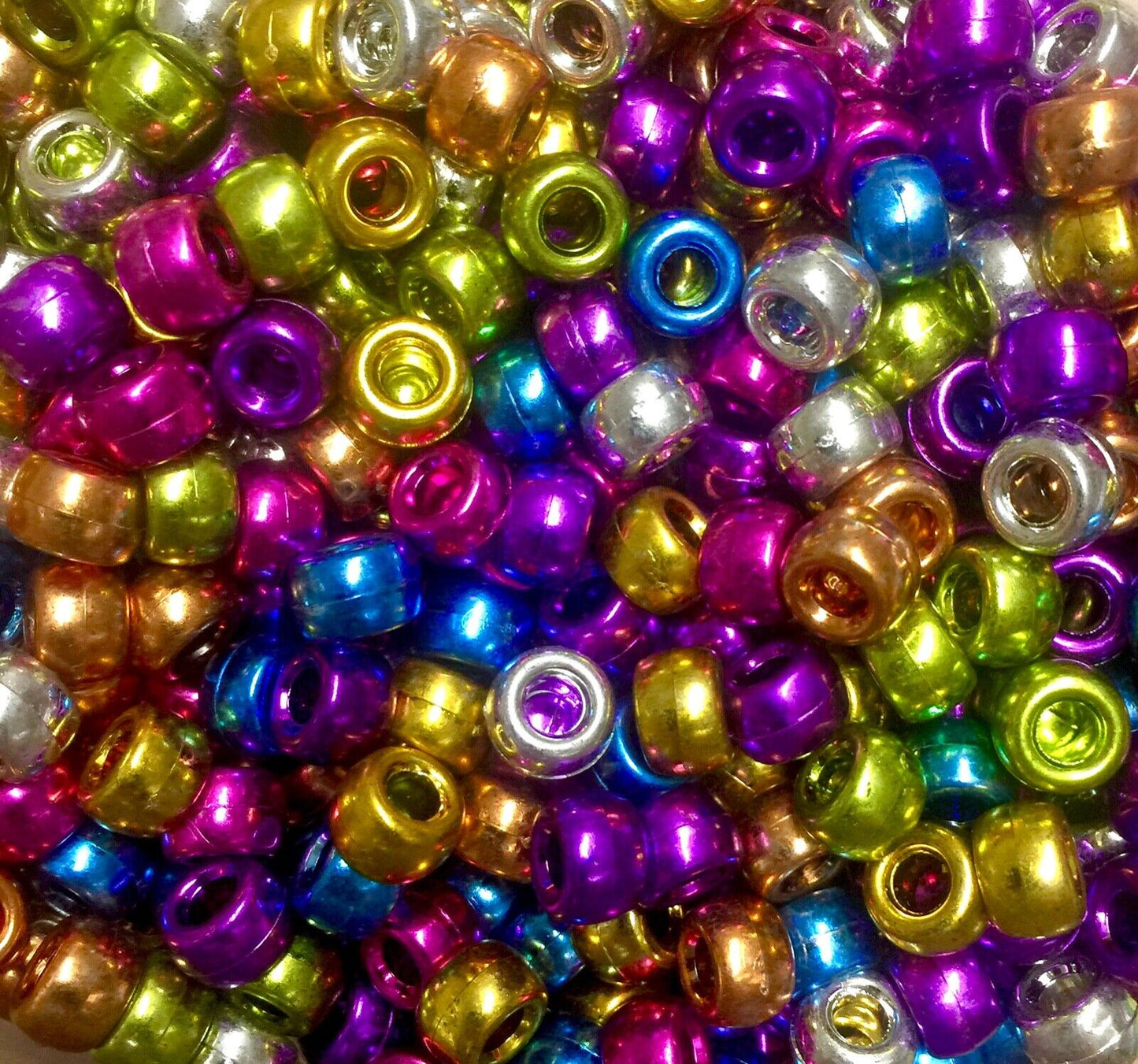 150x Multi Colour Metallic Large Hole Pony Beads