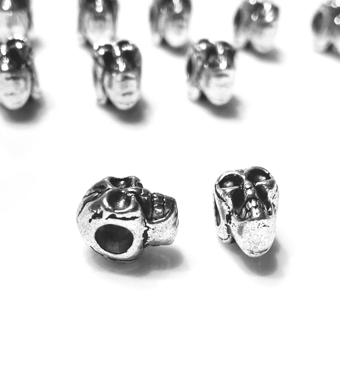 10x SKULL DESIGN METAL TIBETAN ANTIQUE STYLE CHARM LARGE HOLE BEADS