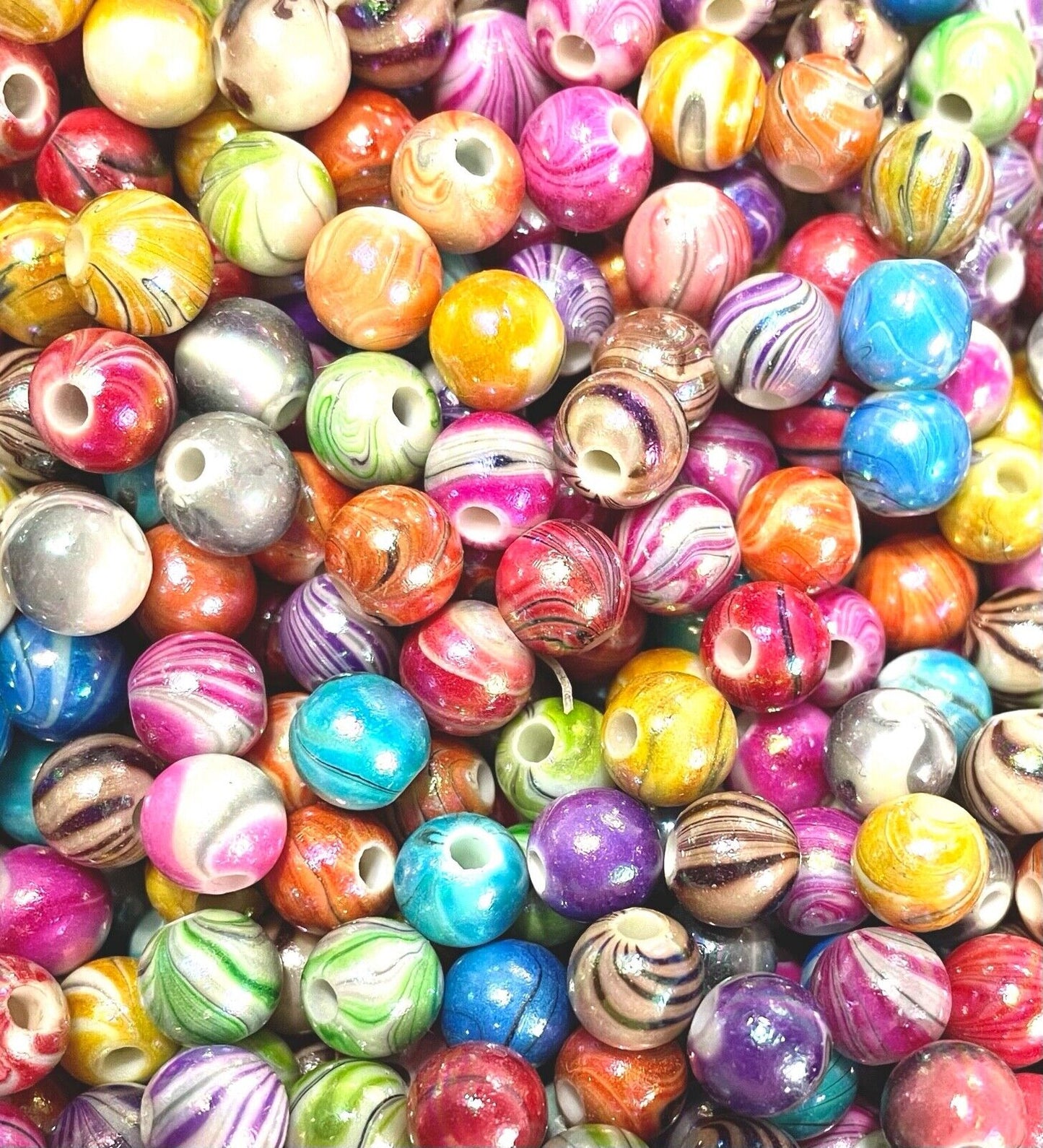 100x Colourful and Beautiful Marble Design 8mm Acrylic Beads