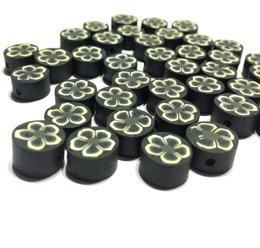 20x Flat Round 10mm Black Polymer Beads