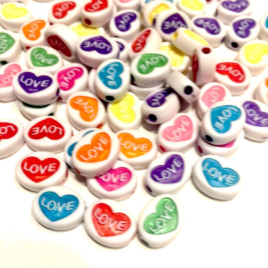 50x Mix Colour 12mm x 8mm Love Heart Beads for Crafts