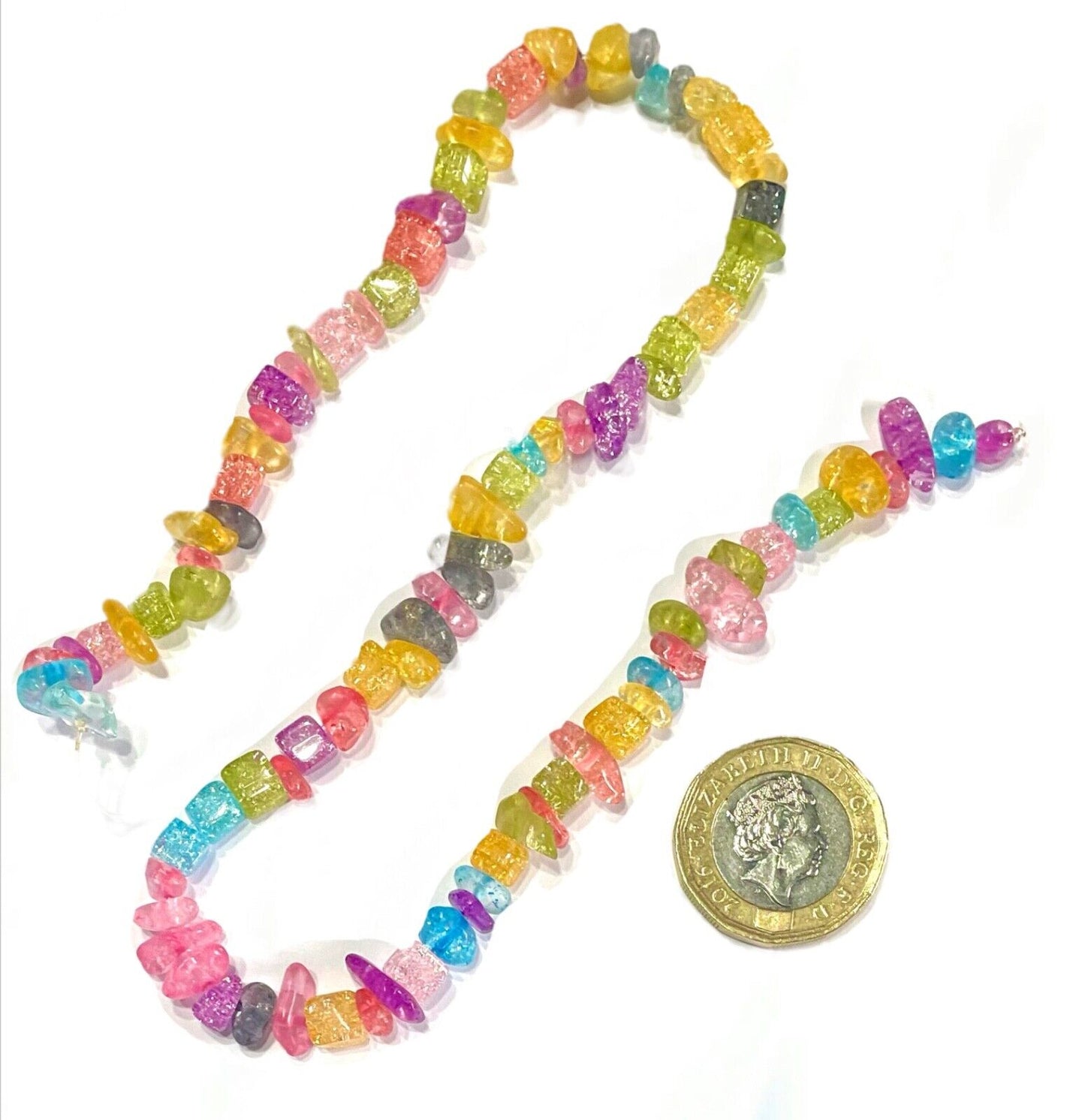1x Strand Multicolour Crackle Glass Chips Nuggets Beads for Jewellery Making