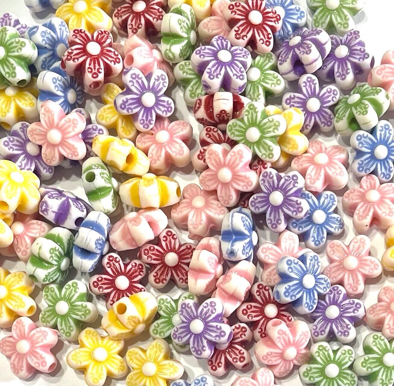 100 pcs Multicolour 10mm Flower Craft Acrylic Beads