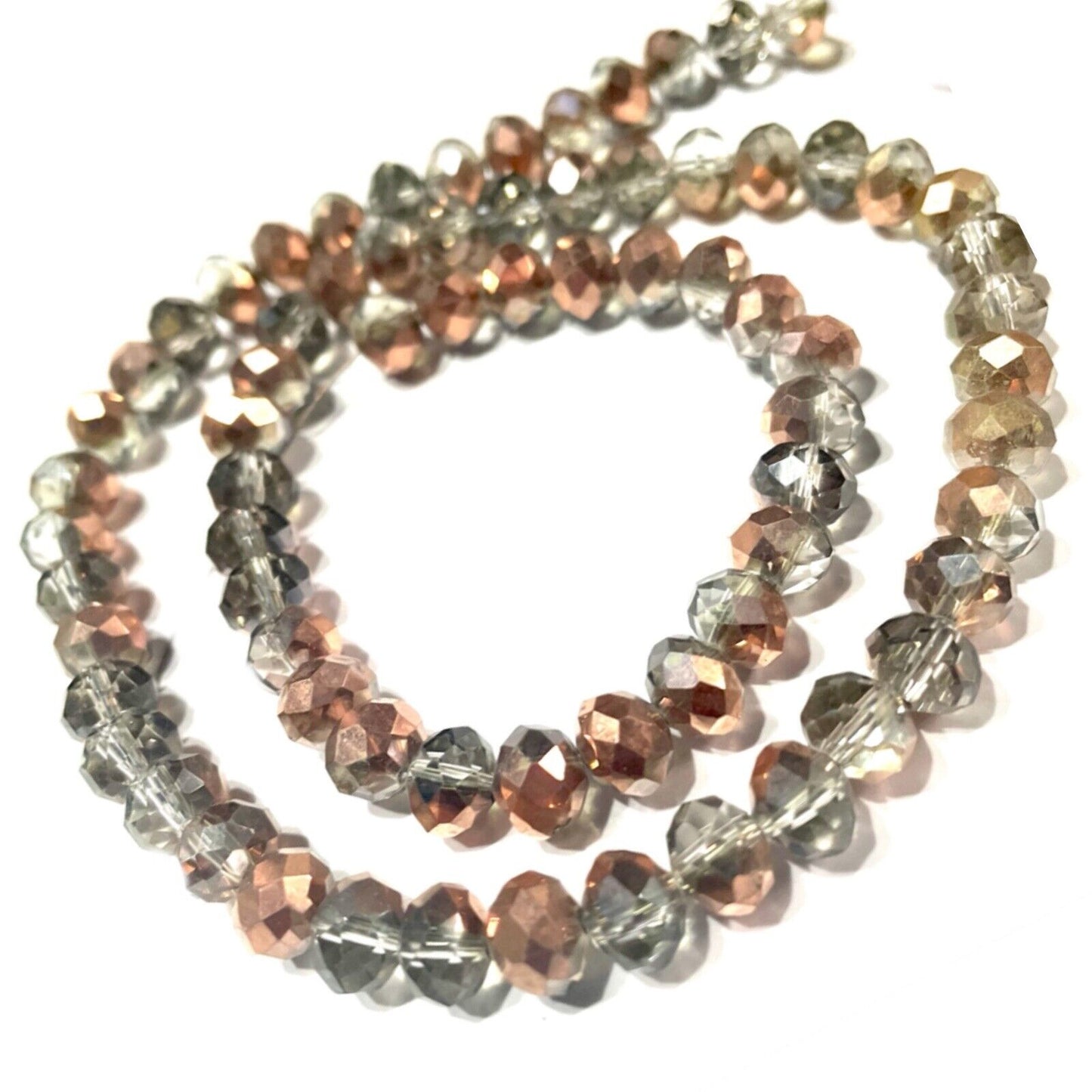 1x Strand 50cm Two Tone Bronze & Clear 7mm Faceted Rondelle Glass Beads