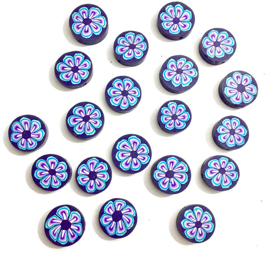 20x Flat Round 12mm-18mm Purple Polymer Beads