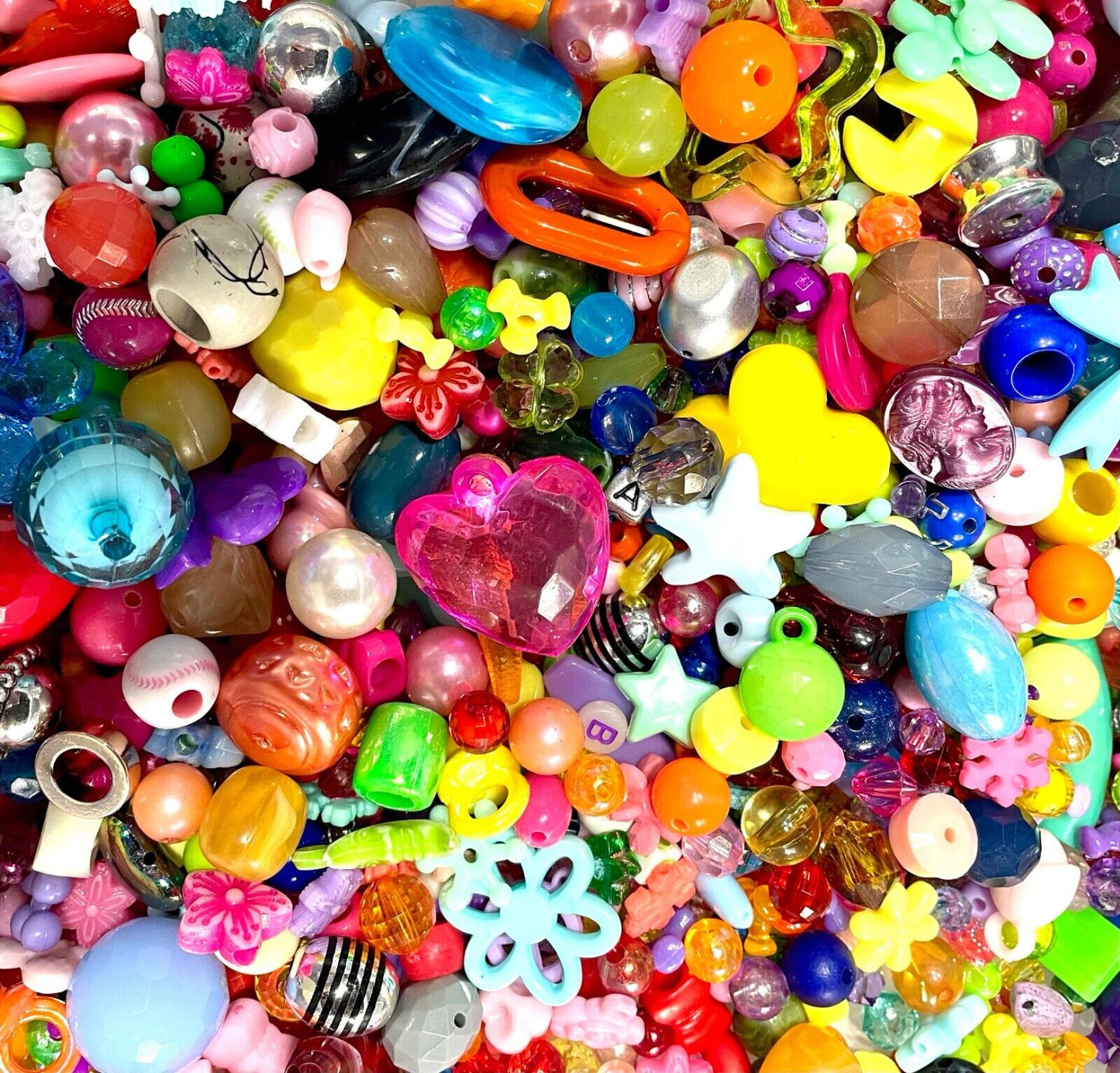 500gms Mix Acrylic, Resin, Wood Beads  Sizes  3mm to 40mm for Craft