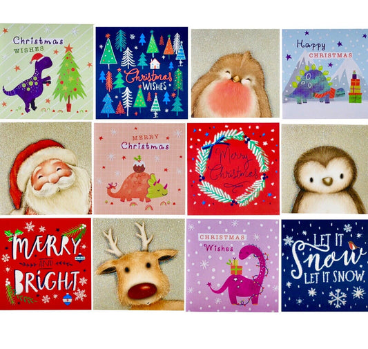 Pack of 12 Sparkly Glitter Christmas Note Cards with Envelope 9.5cm x 9.5cm