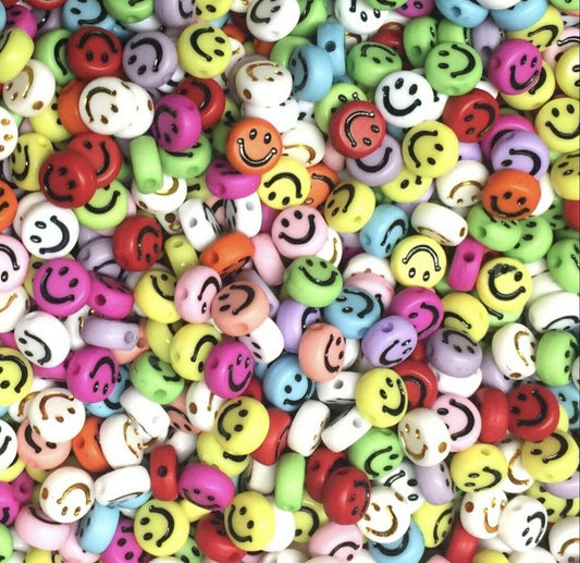 100 pcs Cute 7mm x 3.5mm Multicolour Emoticon Smiley  Beads Charm