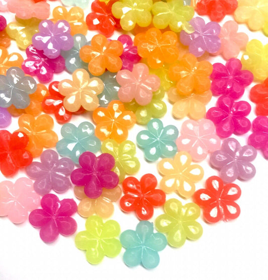 100 pcs Jelly Like Color Flower Charm14.5mm Acrylic Beads