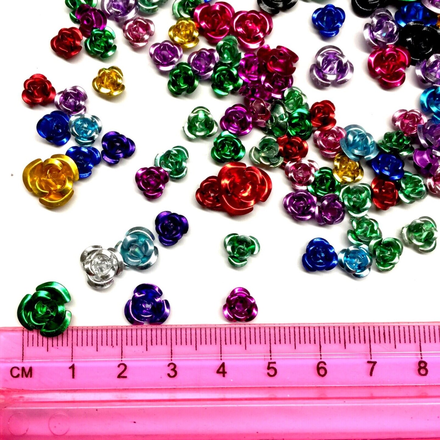 100+ pcs Multicoloured 6mm to 10mm Metallic 4D Rose Beads