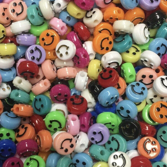 100 pcs Cute 10mm x 6mm Multicolour Smiling Beads Charm for Jewellery Crafting