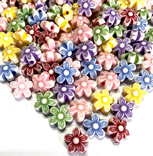 100 pcs Multicolour 10mm Flower Craft Acrylic Beads