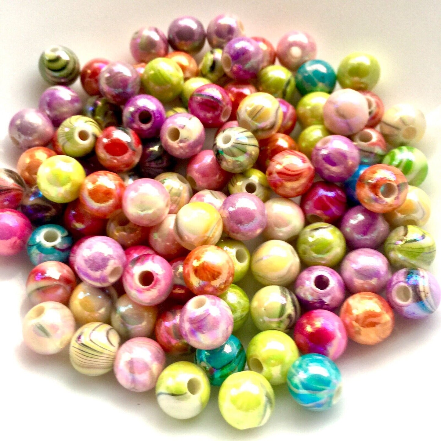50x Colourful Marble Style 10mm Acrylic Beads