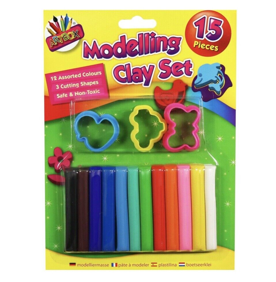 15x Piece Set 12x Mix Colours Non Toxic Clay Sticks and 3x Cutting Shapes